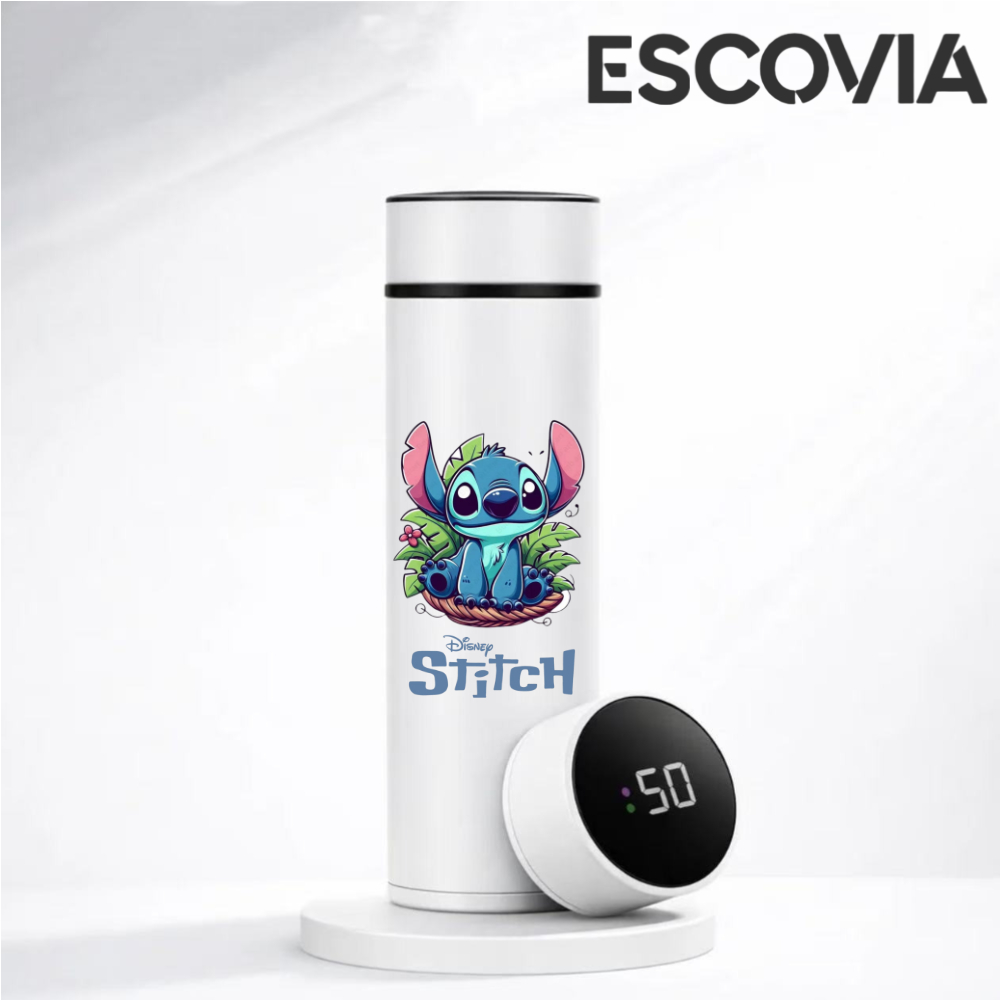 Garrafa Térmica Aço Inoxidavel Parede Dupla Stitch na Floresta com Medidor De Temperatura Digital 500ml