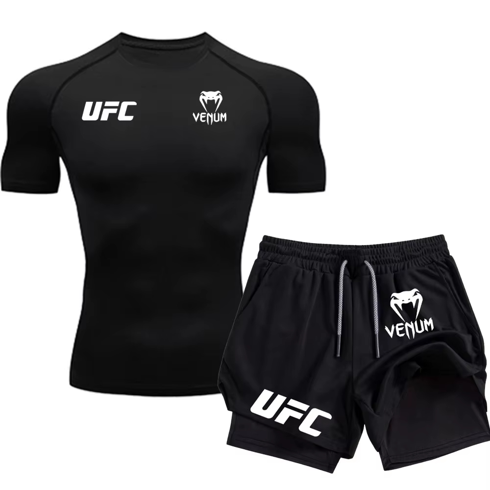 Kit Camiseta e Short Compressão Dry-Fit Slim Fitness Esporte Treino Academia Lutas Artes Marciais