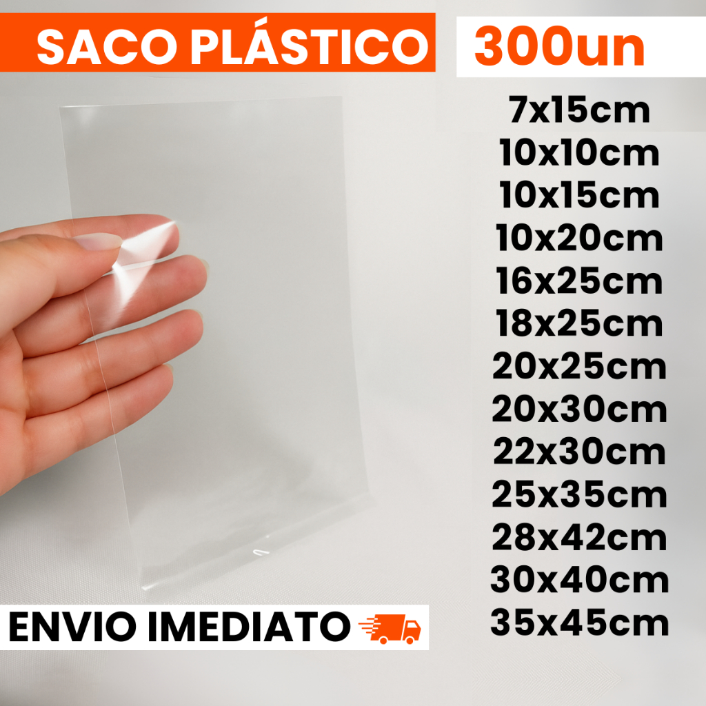 300 Un Saco Plástico Transparente Brilhante PP Reforçado Embalagem Lembrancinha Várias Medidas