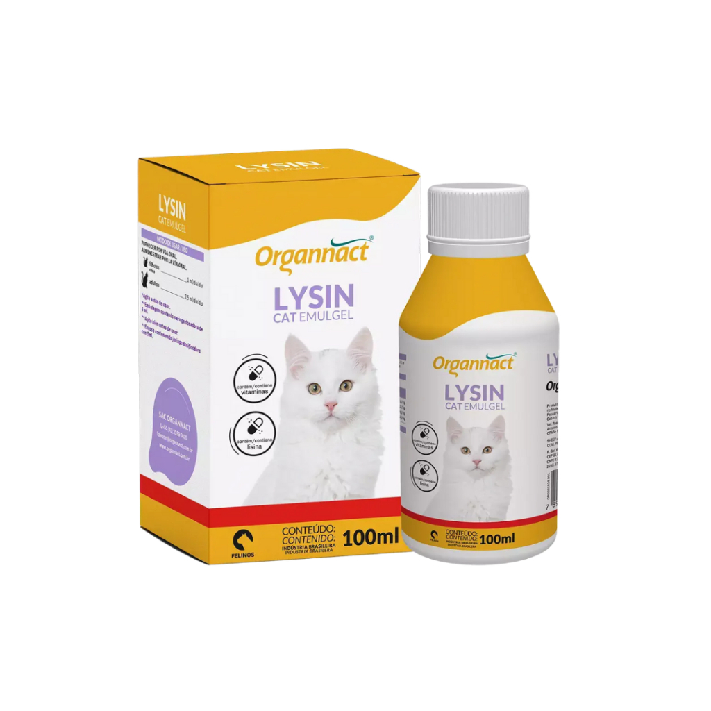 Lysin Cat Emulgel 100ml Organnact Lisina Para Gatos Imunidade Gripe Felina Original