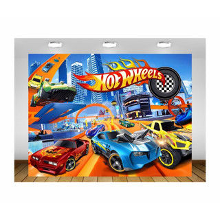 Painel de Festa Hot Wheels Corrida Carros Importados Painel de Lona Hot Wheels Pista Corrida Laranja Fórmula 1