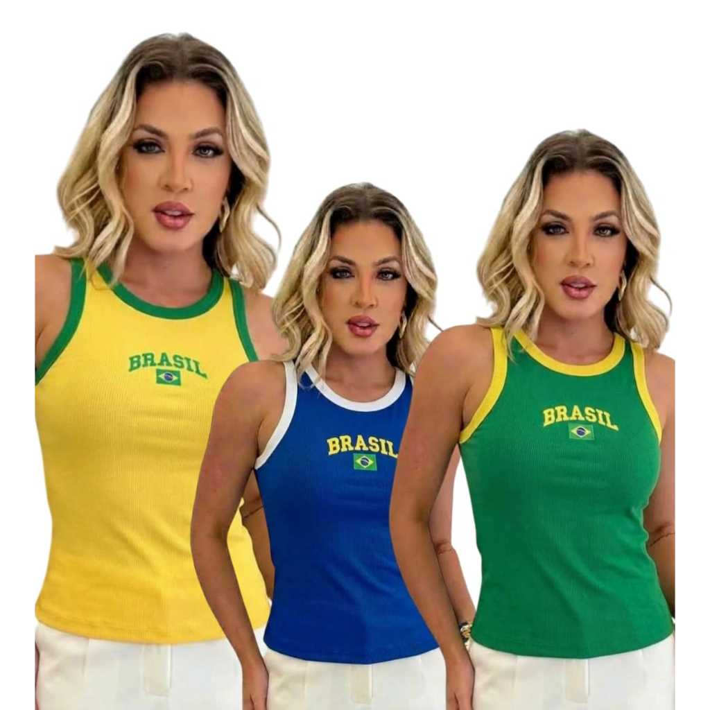 Regata Feminina Ribana Premium Regata do Brasil Com Aplicação em DTF Estilo Gringa Blusa Brasil Copa Do Mundo