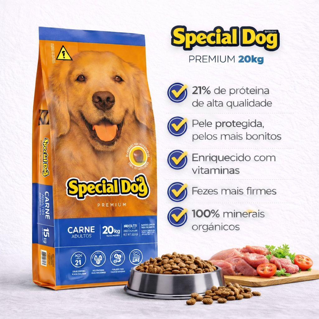 Ração Special Dog Premium P/cães Adultos Sabor Carne 20kg em Oferta na Shopee