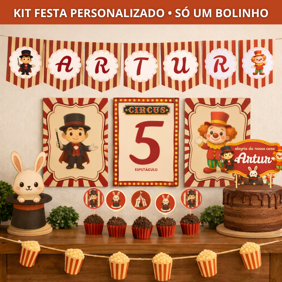 Kit Festa Personalizado Circo I Decoração Festa Infantil I Aniversário I Mesversário I Decoração Festa Palhaço