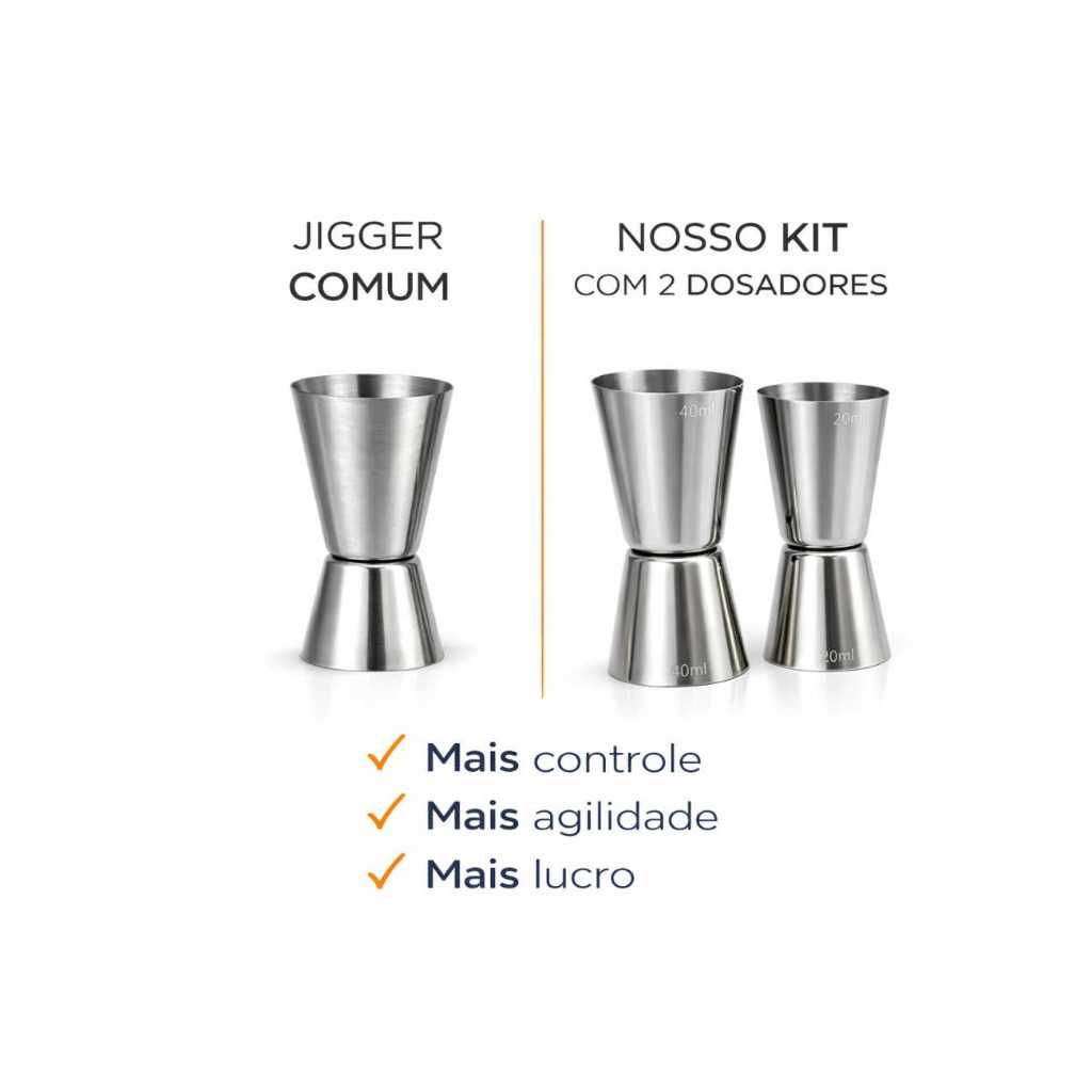 🍸 Kit 2x Kit 2 Dosador de Bebidas Medidor Inox Bartender – Dosador Duplo 20ml/40ml ✔️ Marcação Gravada ✔️ Bar & Drinks