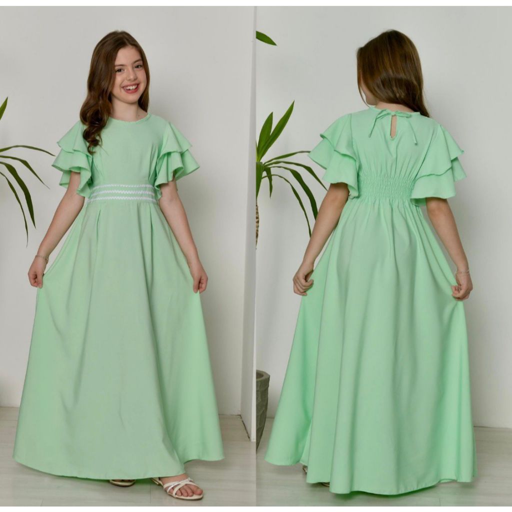 Krica Kids - Vestido Longo Juvenil Menina Evangélico Festa Babado