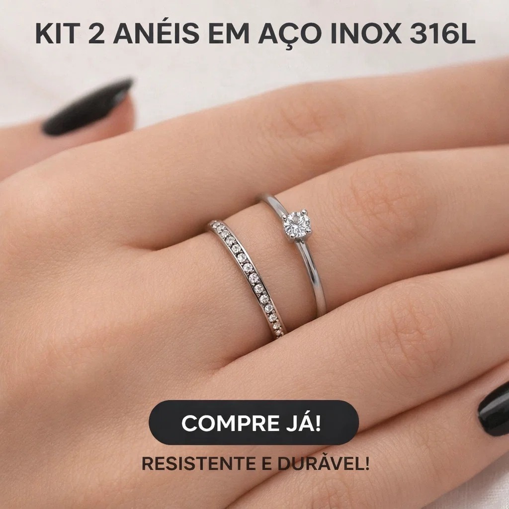 Kit Com 2 Anéis Femininos Prata Elegante em Aço Inoxidável Modernos Elegantes e Duráveis em Oferta na Shopee