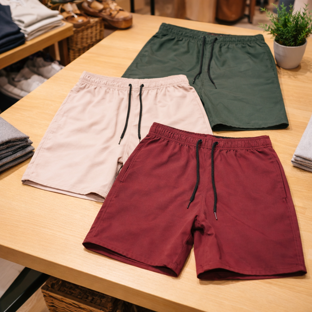Kit 3 Shorts Praia Mauricinho Tactel+Elastano Cordão Calção Verão Leve Piscina Casual Varias Cores