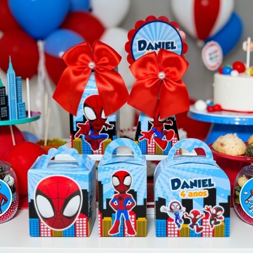 Kit Festa Infantil Caixinhas tema HOMEM ARANHA -  Lembrancinhas Personalizadas - PEGUE E MONTE