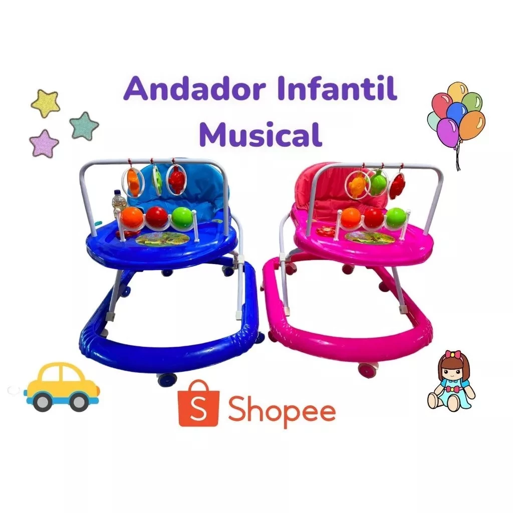 Andador para bebês Meninos Azul Meninas Rosa Com Musical Interativo Antirrolamento Com Regulagem