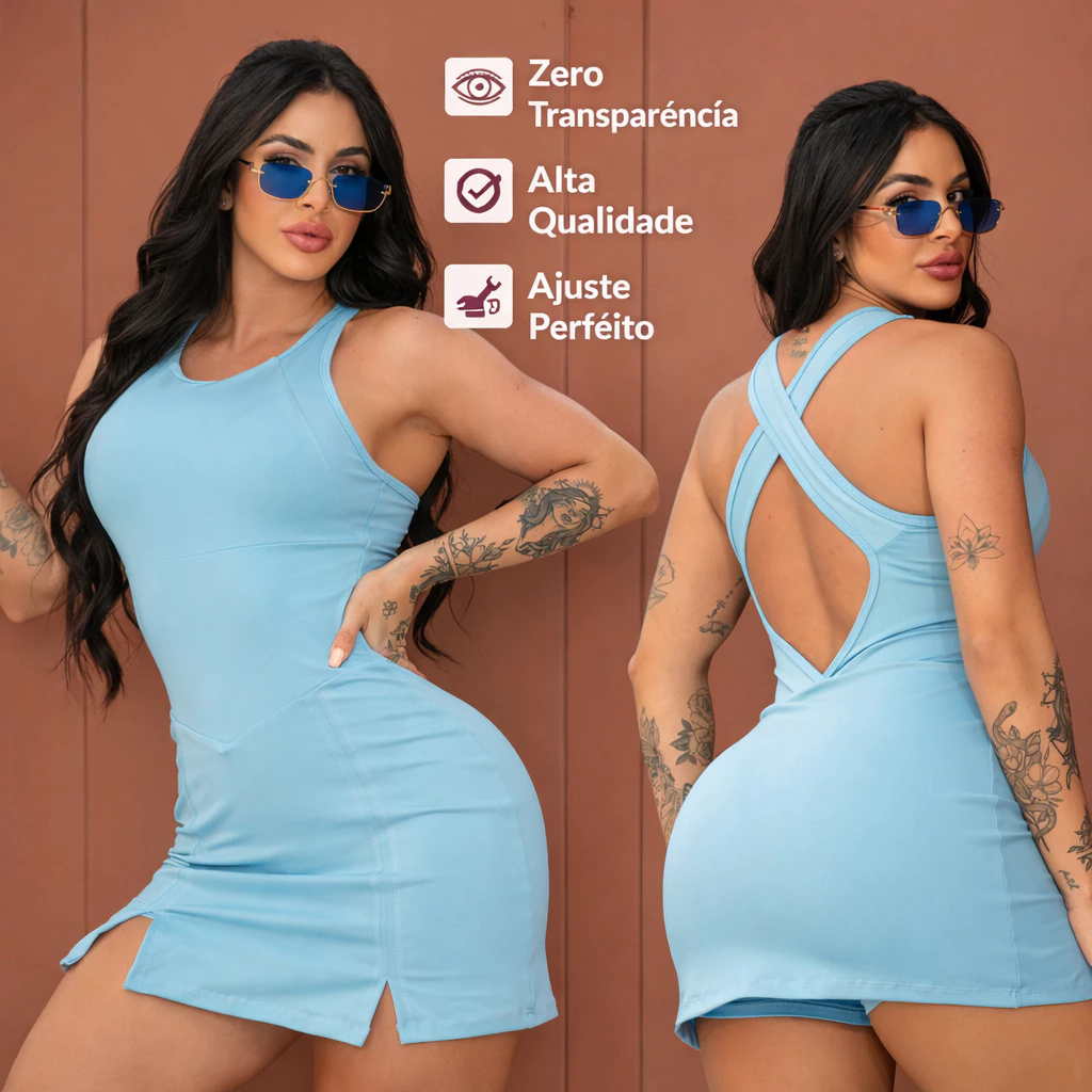 Macaquinho Fenda Fitness de Academia Confortável Short Saia Zero Transparência — imagem 1