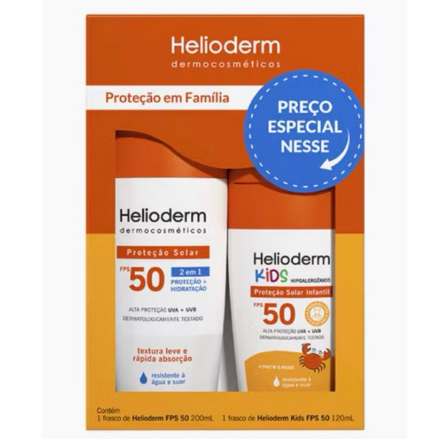 KIT Protetor Solar Helioderm Família - FPS 50 200mL + Kids FPS 50 120mL