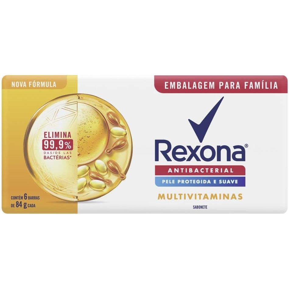 Kit Sabonete Em Barra Rexona Antibacterial Multivitaminas 6 Unidades De 84g