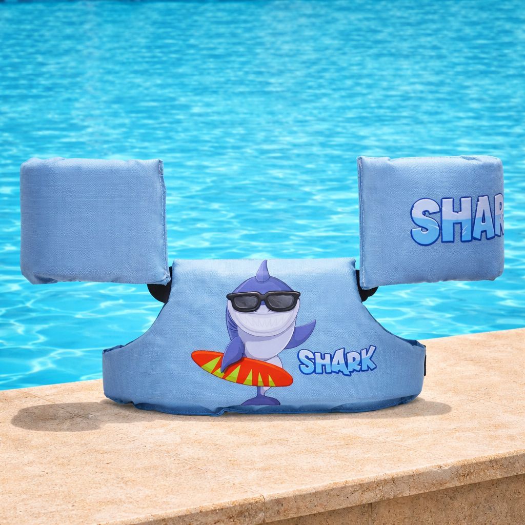 boia infantil colete com braço para piscina crinça segurança ajustavel estampa shark