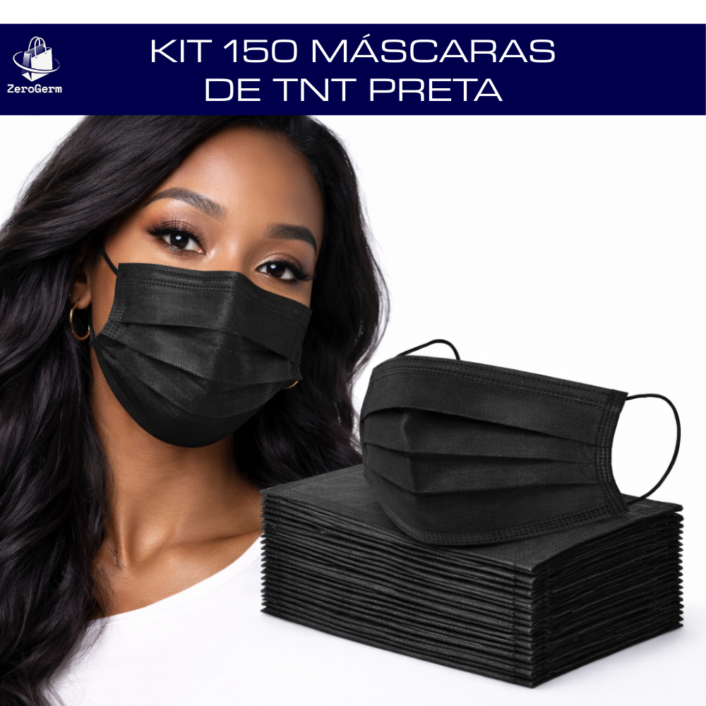 Kit 150 Máscaras Descartáveis Preta Tripla Camada Com Clipe Nasal Adulto em Oferta na Shopee