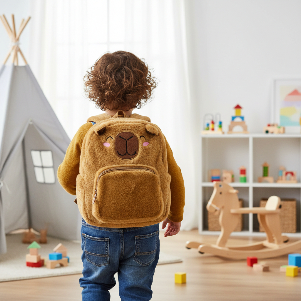 Mochila Pelúcia Pequena Infantil Baby Capivara Fofa Leve