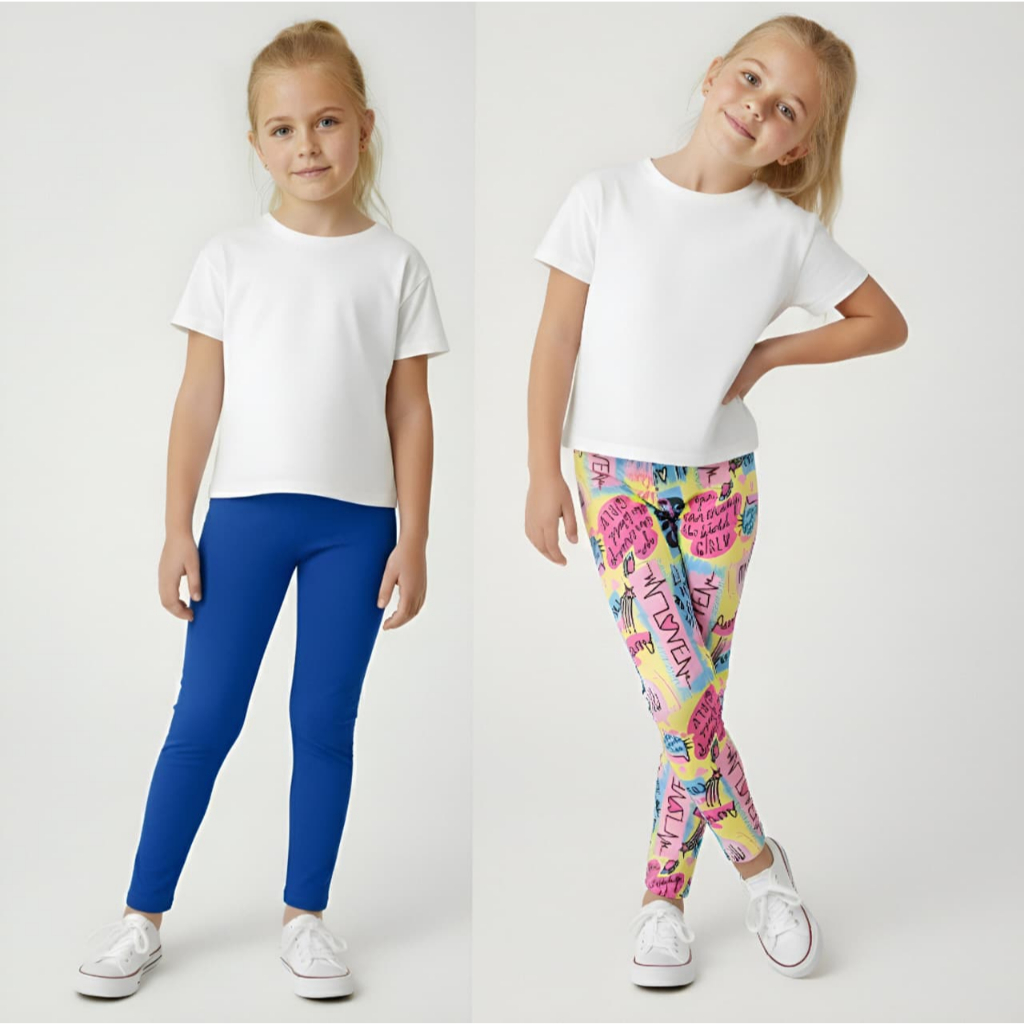 Kit 2 Leggings Infantil Feminina com Elastano Lisa + Estampada Cores Sortidas