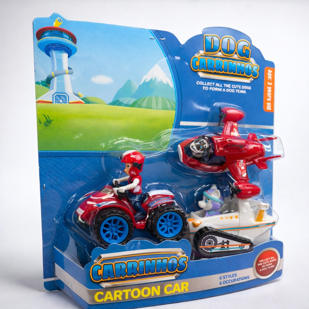 Kit Com 3 Patrulha Canina Carrinhos Brinquedos Corrida Infantil Criança Presente Coleção