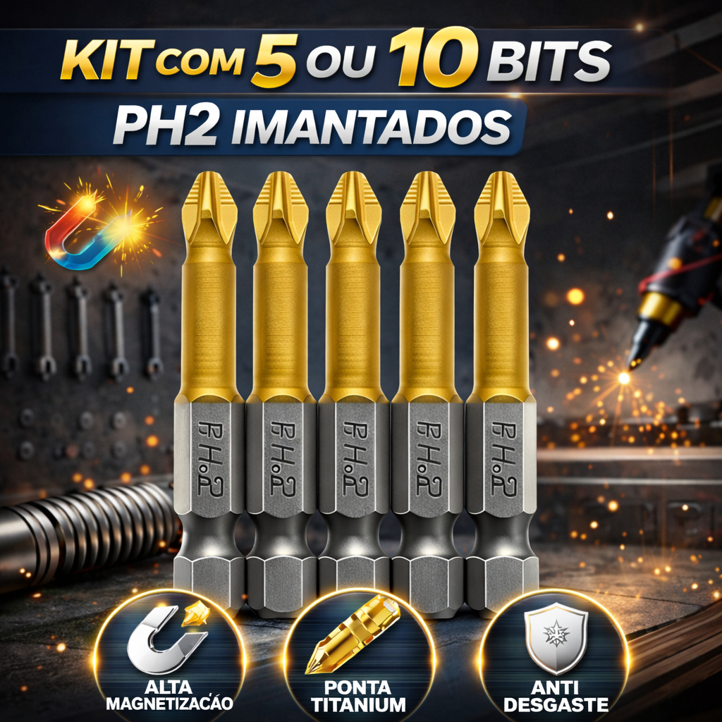 Kit Bits Ponteira Philips Para Parafusadeira PH2 50mm Alto Impacto Aço Imantado em Oferta na Shopee