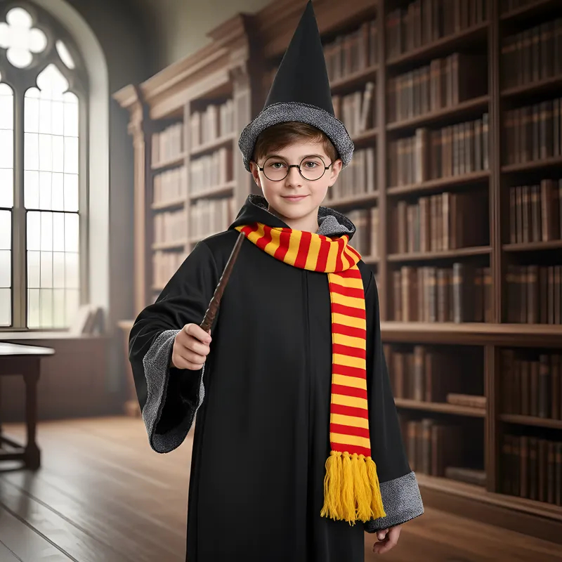 Fantasia Harry Potter Cosplay Completa Chapéu Varinha Bruxo