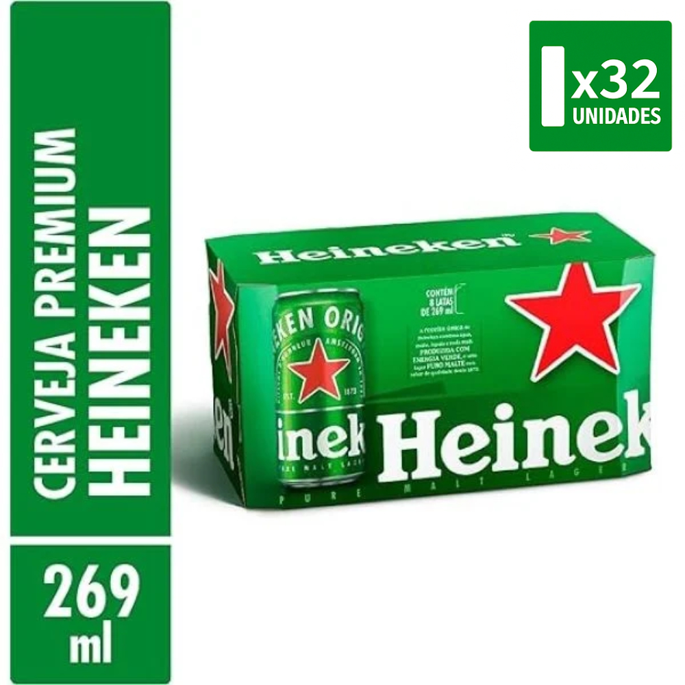 Cerveja Heineken Lager Lata 269ml - 32 unid. em Oferta na Shopee