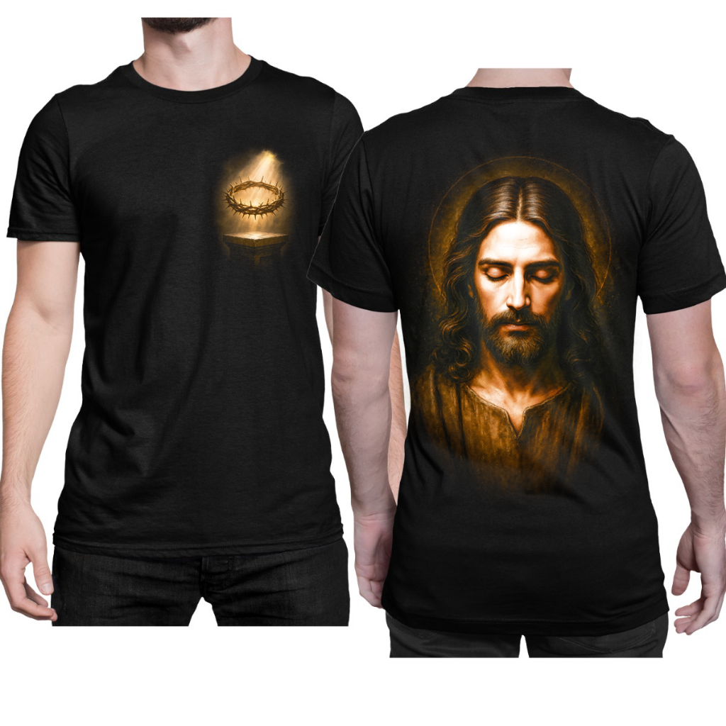 Camiseta Masculina Estampada Jesus Coroa de Espinhos Estampa Religiosa Alta Qualidade 100% Algodão