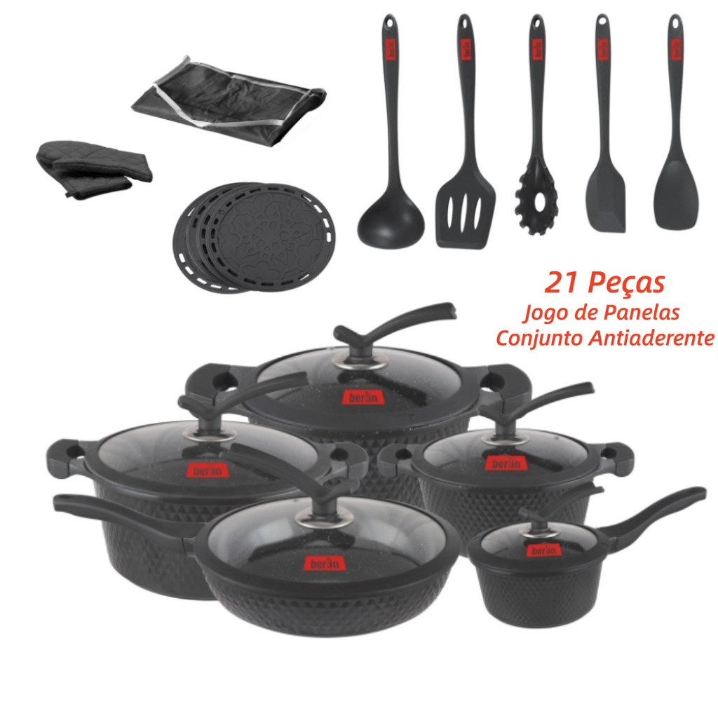 Conjunto de Panelas Antiaderente 21 Peças Indução/Gás Conjunto Revestido Cerâmica Várias Cores