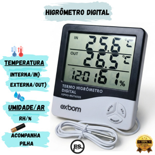 Termo Higrômetro Digital Medidor De Temperatura Umidade Ar Relógio em Oferta na Shopee