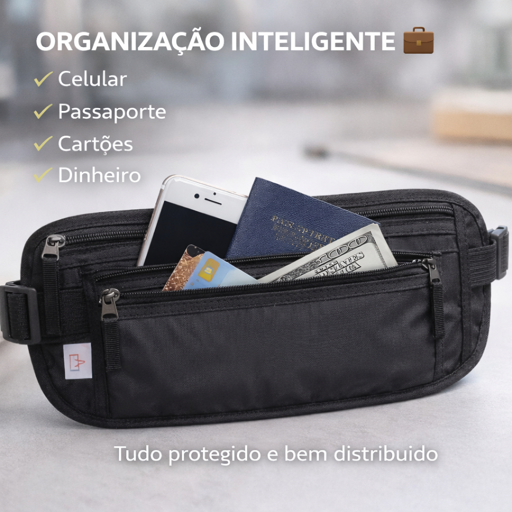 Imagem Pochete Doleira Porta Dinheiro Passaporte Documentos Porta Celular Cintura Antifurto Cinto Dinheiro