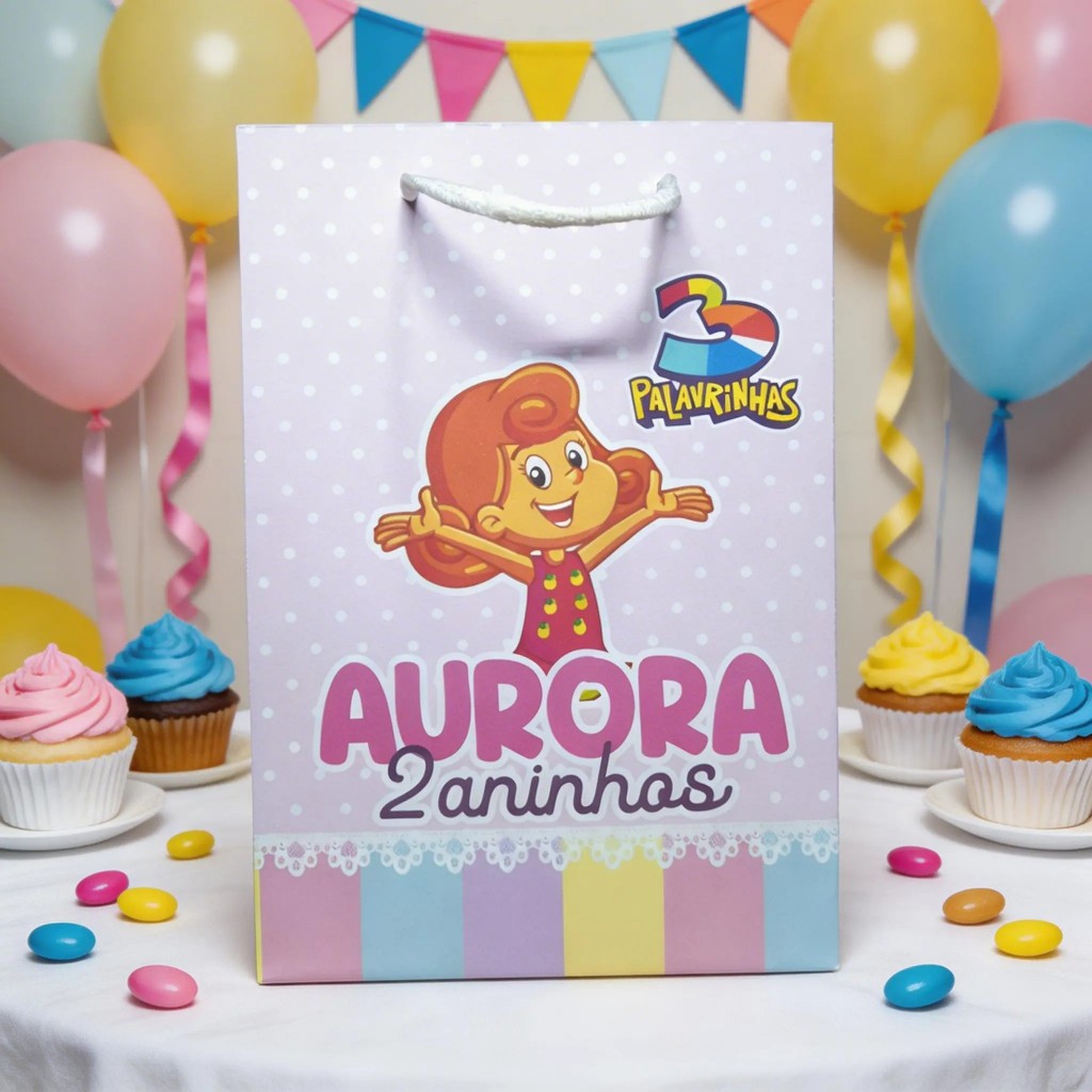 Sacolinha (M) Personalizada Lembrancinha 3 Palavrinhas Menina.
