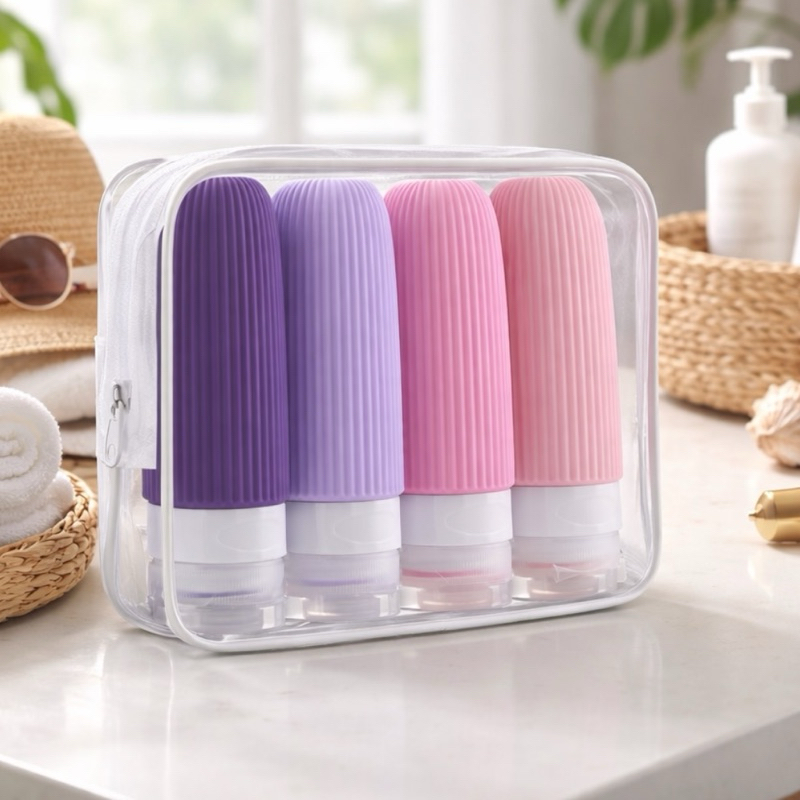 Kit Frascos Potes Viagem Silicone 90ml Condicionador Shampoo Cosméticos Creme 4 Peças em Oferta na Shopee