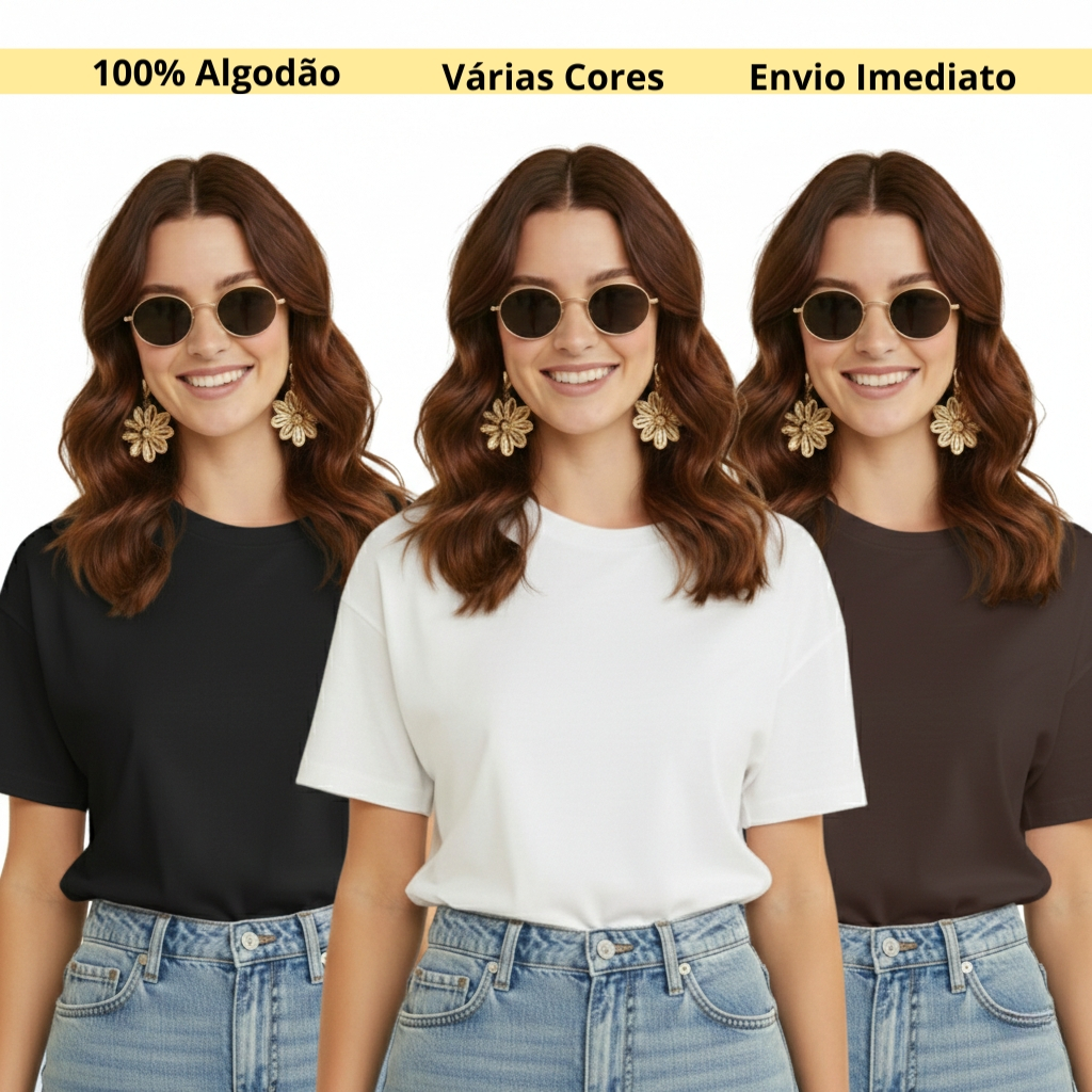 Kit 3 T Shirt 100% Algodão Básica Camiseta Estilosa Blusa Lisa Delicada Envio Imediato