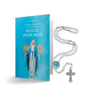 KIT TERÇO NOSSA SENHORA DAS GRAÇAS (PÉROLA BRANCA 6MM) + FOLHETO ORACIONAL