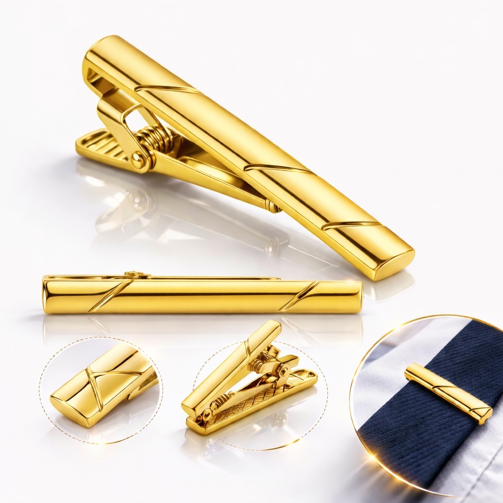 Prendedor De Gravatas Slim e Tradicional Inoxidável Tradicional Dourado Prateado