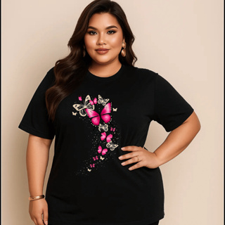 Camiseta Plus Size Feminina Estampada Borboletas Do P Ao G5  Academia Treino 100% Algodão Premium Verão em Oferta na Shopee