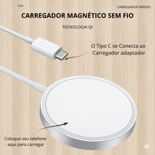 Kit Carregador Magnetic Indução Magsafe + Fonte / Tipo C 15W em Oferta na Shopee
