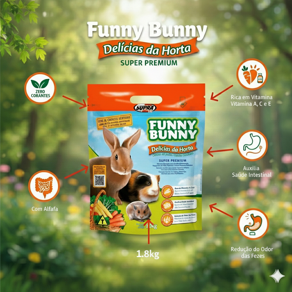 Funny Bunny Delícias da Horta 1,8kg Ração para Coelhos, Hamster e Roedores Supra