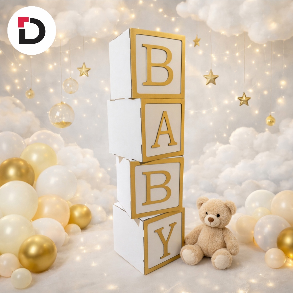 Cubo Baby Pintado DOURADO / Decoração de Festa - Decoração Chá de Bebê e Revelação MDF - 04 Cubos