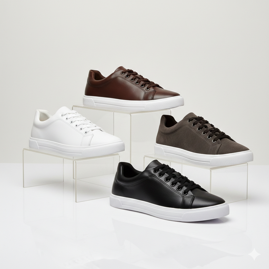 Kit 4 Pares Tênis Masculino Casual Sintético Preto Marrom Cinza Branco Confortável Sapatenis Social