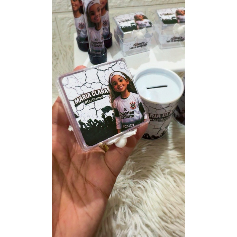 15 caixa acrílica + 10 tubetes personalizado time - fazemos qualquer tema - lembrancinha de festa