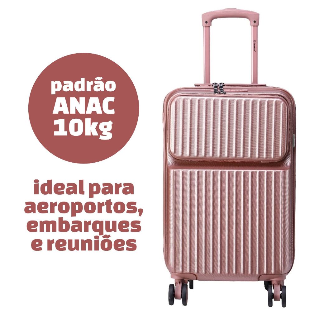 Mala de Bordo c/ Bolso Frontal para Notebook Cadeado TSA Rodas 360° Dermond Firenze Padrão ANAC 10kg