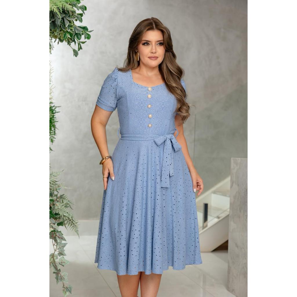 Vestido Com cinto Botões na frente Botão Vestido evangelica de leise com laço — imagem 2 de 2