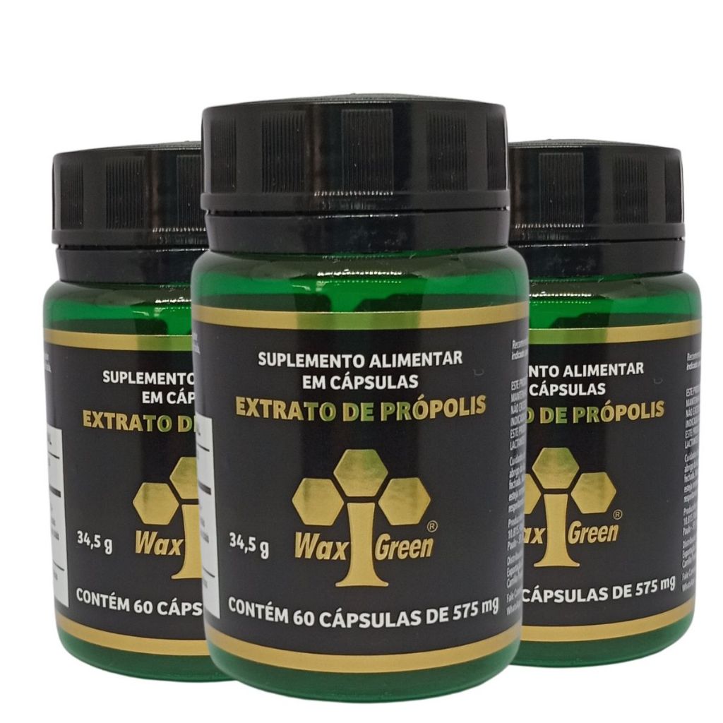 Kit 3 Própolis Verde 85% C/ Vitamina C e E 60 cápsulas 575mg - Wax Green