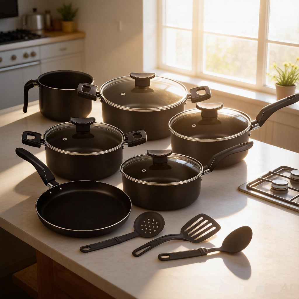 Jogo de Panelas 09 Peças D'Itália Antiaderente c/ Tampa de Vidro + Utensílios em Oferta na Shopee