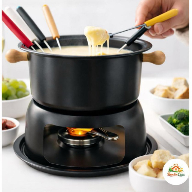 Conjunto Aparelho De Fondue Carne Queijo Doce Salgado 12 Peças