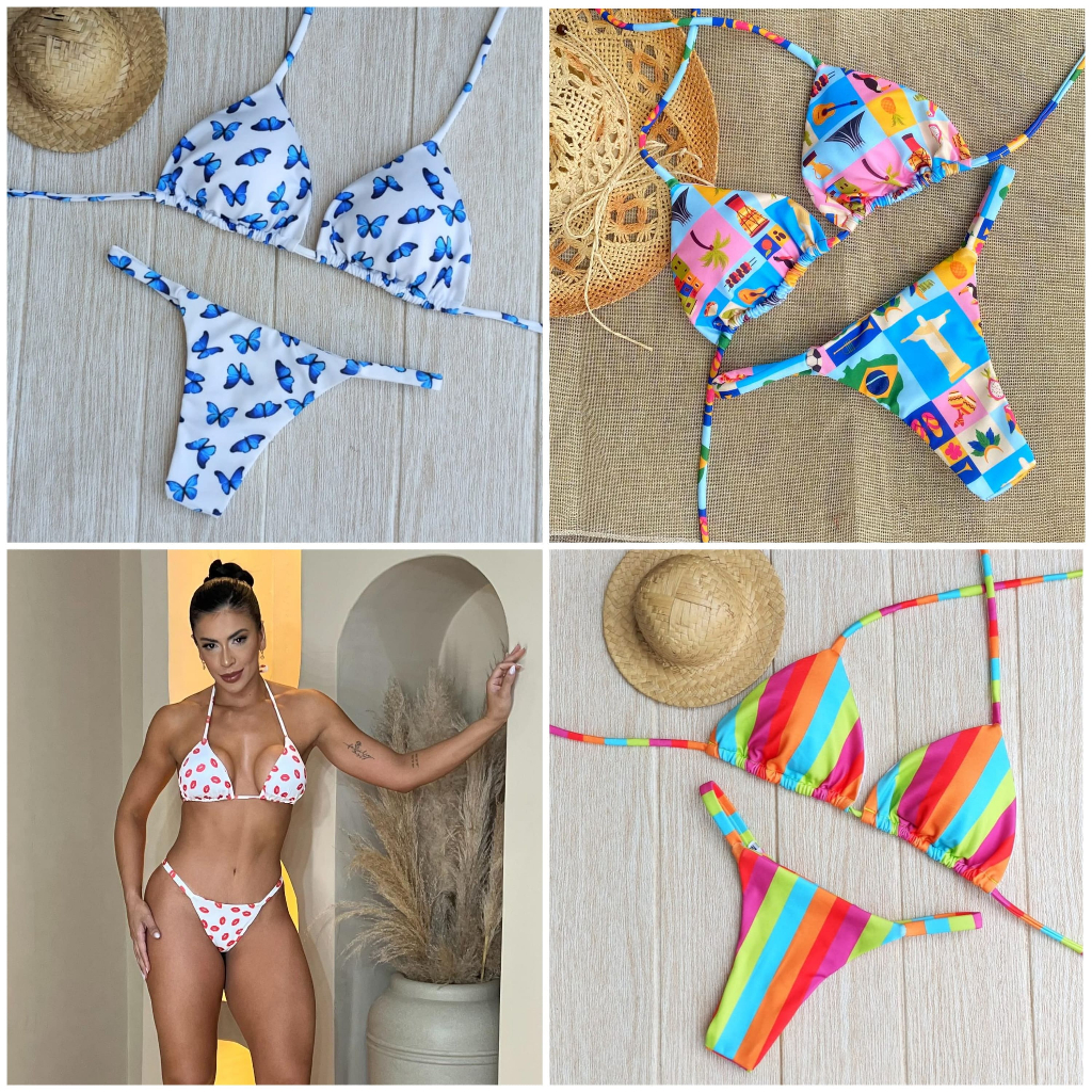 Biquíni Fio Cortininha Com Bojo Removível Estampado