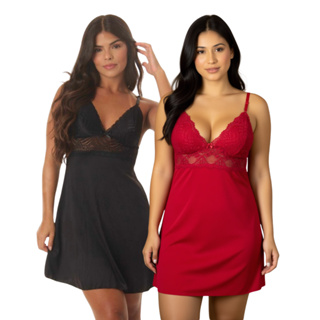 RL Magazzine Kit 2 Camisola Sensual Renda Vestido De Dormir Alça Regulável em Oferta na Shopee