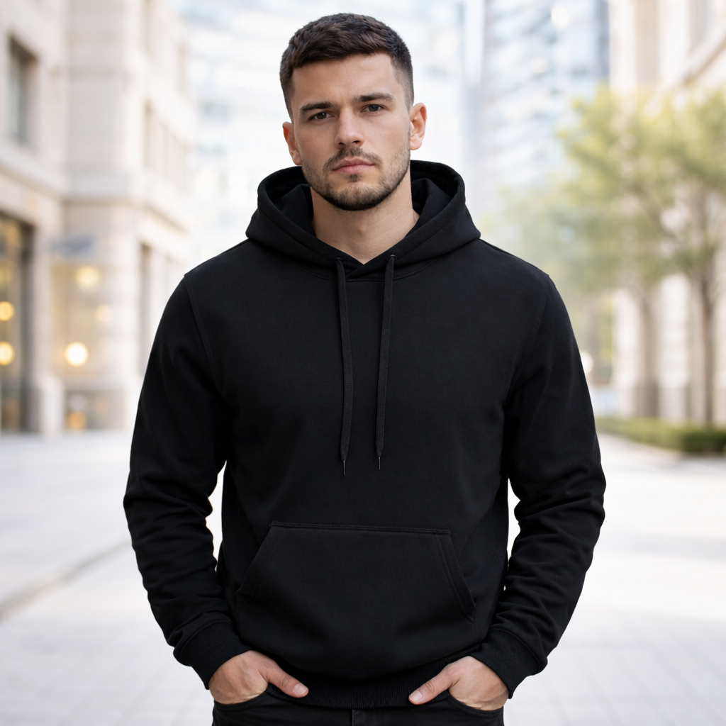 Moletom Liso Algodão Unissex Blusa De Frio Canguru Flanelado com Capuz