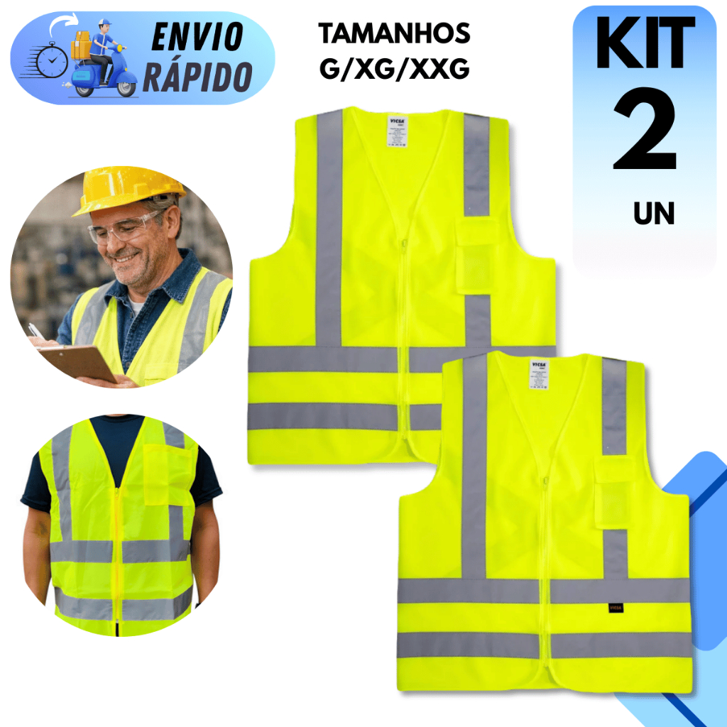 KIT 2 COLETES SINALIZAÇÃO REFLETIVO SEGURANÇA EPI REFORÇADO PARA SINALIZAÇÃO MOTOBOY CICLISTA