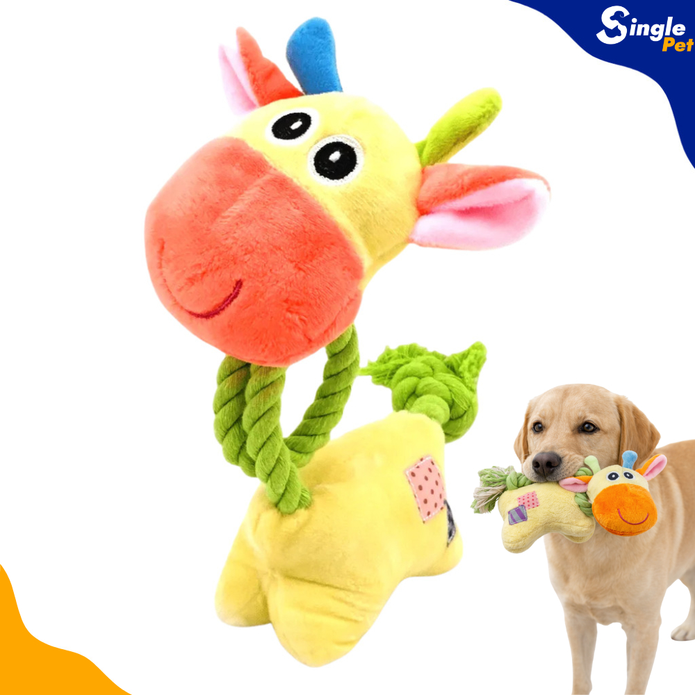 Brinquedo de Pelúcia Girafinha Amarela com Corda para Cães - Com Apito e Chocalho - Savana Pet